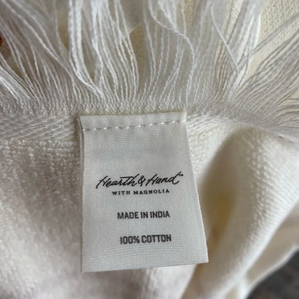 Hearth & Hand Mauve Striped Bath Towel With Fringed Edging